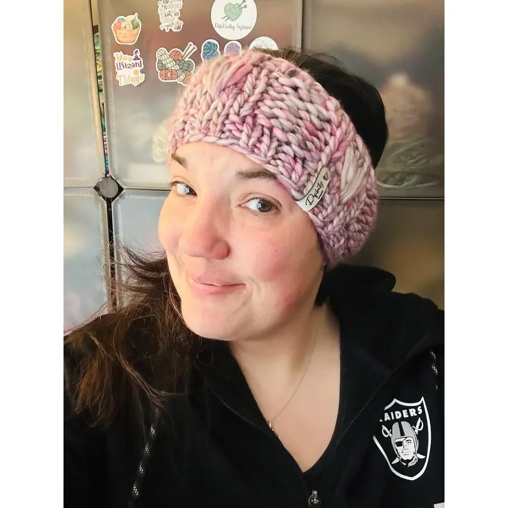Hand Knit Pink Merino Wool Headband: Lake Erie Headband
